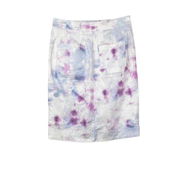 Anthropologie Kimmie White Pink Purple Tie-Dye Button Close Tulip Midi Skirt-12 - Picture 2 of 7